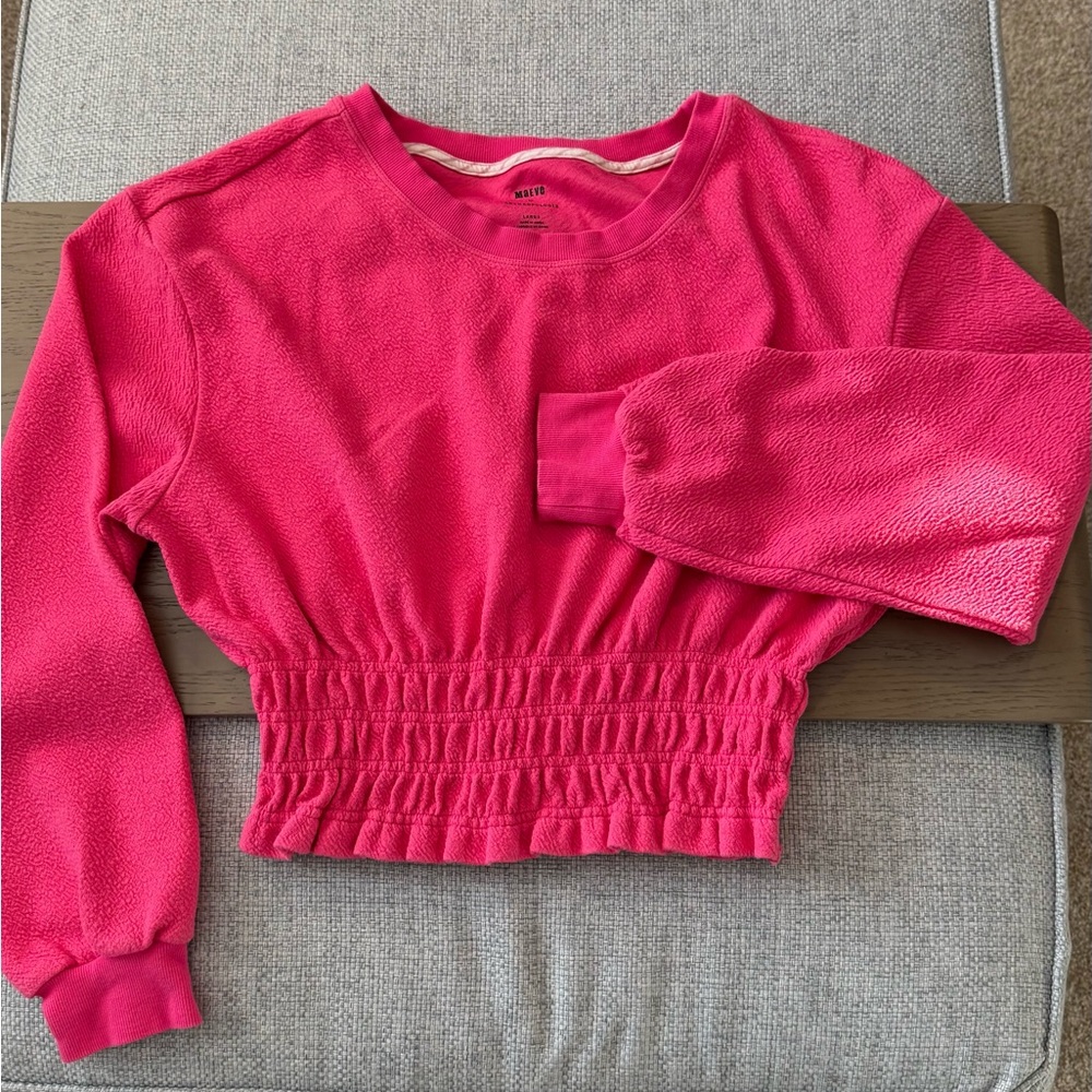 Anthropologie Meave Pink Smocked-Waist Long-Sleeve Top - Picture 2 of 7